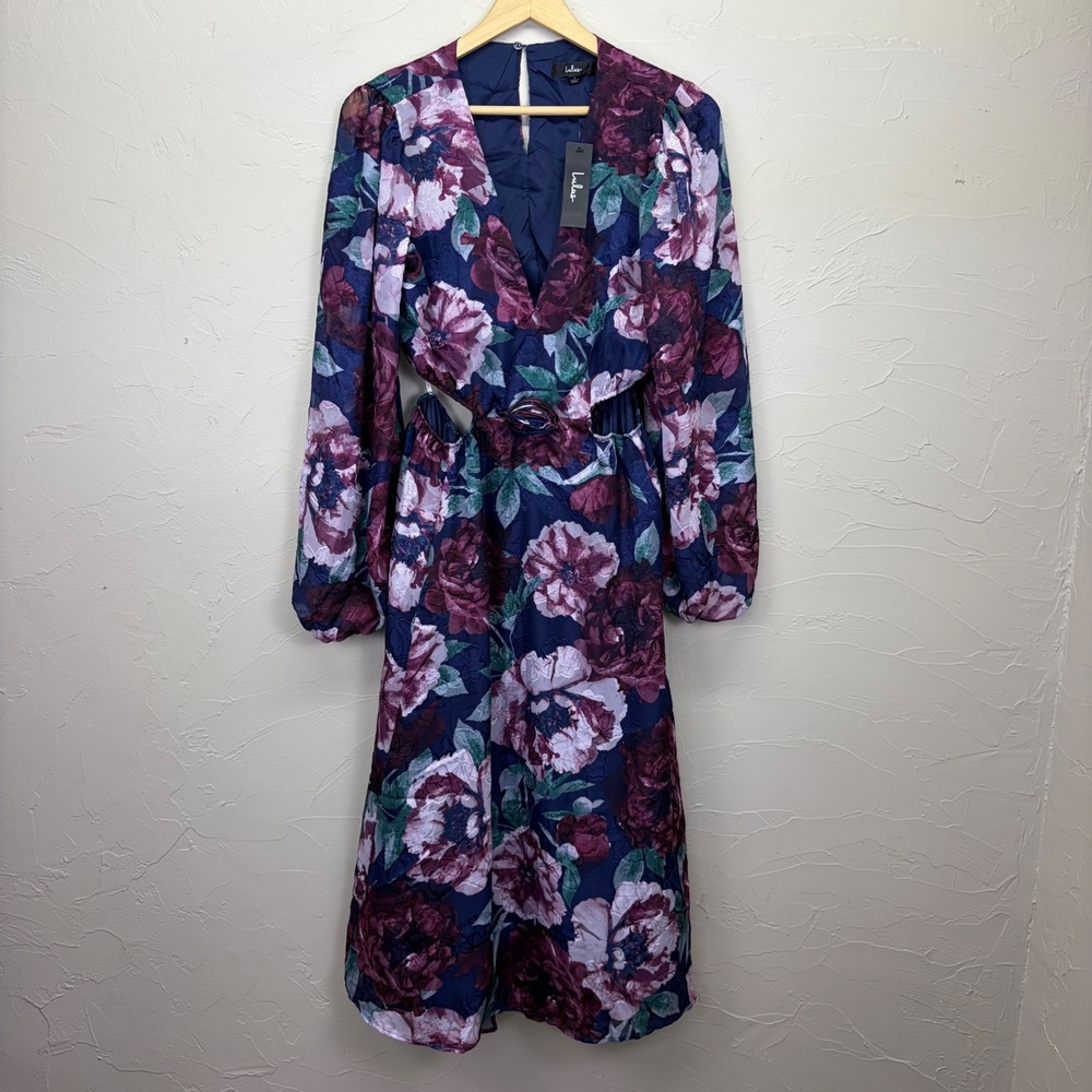NWT‎ Lulus Floral Cutout Maxi Dress Navy Burgundy Pink Large Boho  Romantic